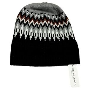 Janie and Jack Kids Beanie Hat Fair Isle Pattern‎ Black Gray Brown White 2T 3T